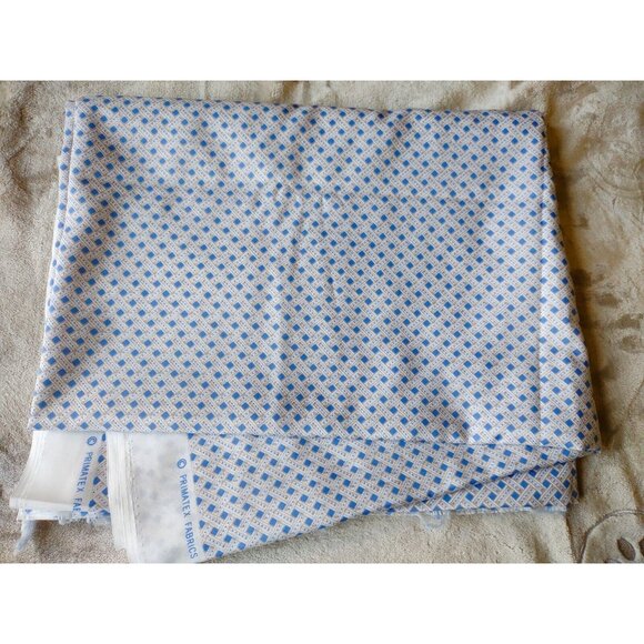 PRIMATEX FABRICS ~ Basket Weave Geometrical ~ Gold Blue on White BKGRND 2.7 YDS - Picture 2 of 4